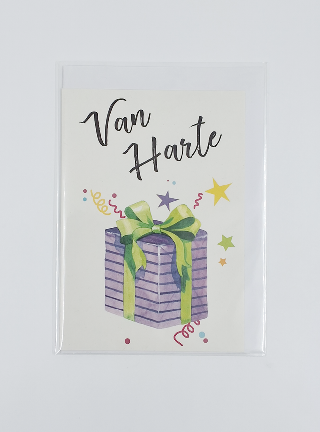 Wenskaart van harte cadeautje (F11048)