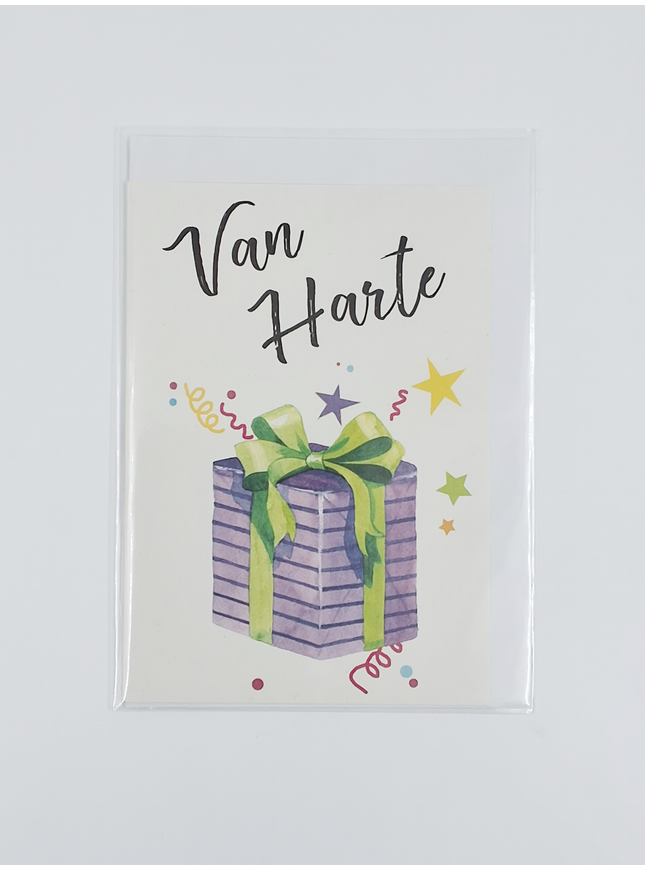Wenskaart van harte cadeautje (F11048)