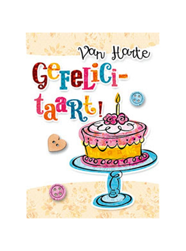 Wenskaart van harte gefeliciteerd, taart (F11057)