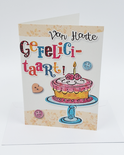 Wenskaart van harte gefeliciteerd, taart (F11057)