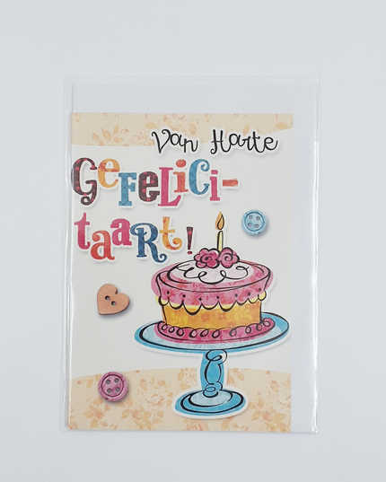 Wenskaart van harte gefeliciteerd, taart (F11057)