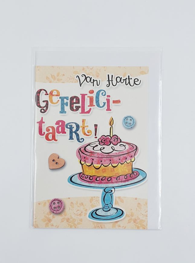 Wenskaart van harte gefeliciteerd, taart (F11057)