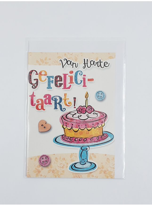 Wenskaart van harte gefeliciteerd, taart (F11057)