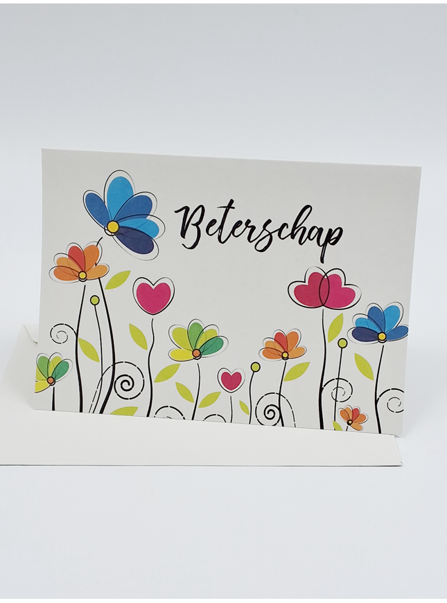 Wenskaart beterschap, bloemetjes (F11059)