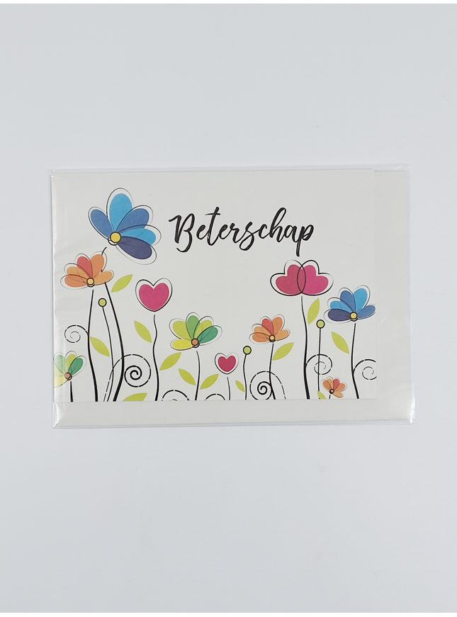 Wenskaart beterschap, bloemetjes (F11059)