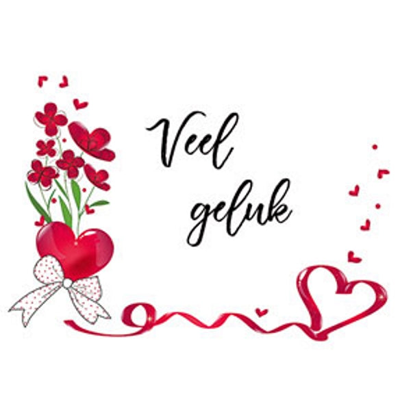 Wenskaart veel geluk, hart/strik (F11060)