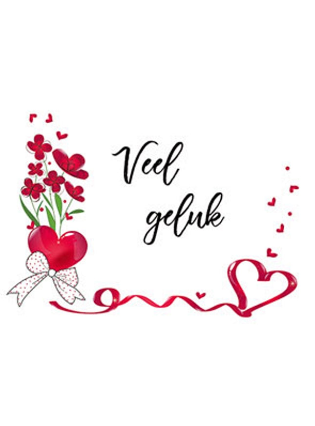 Wenskaart veel geluk, hart/strik (F11060)