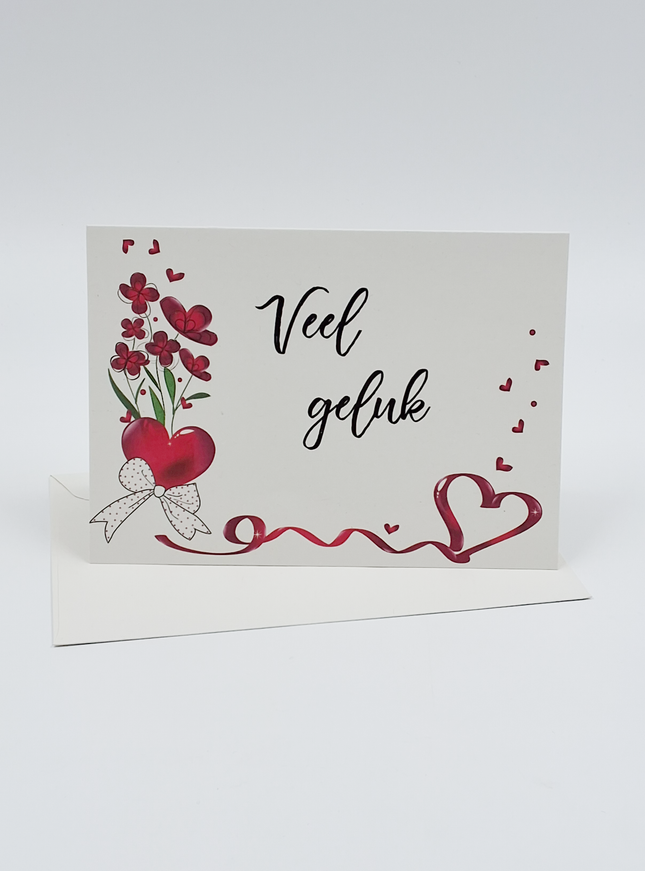 Wenskaart veel geluk, hart/strik (F11060)