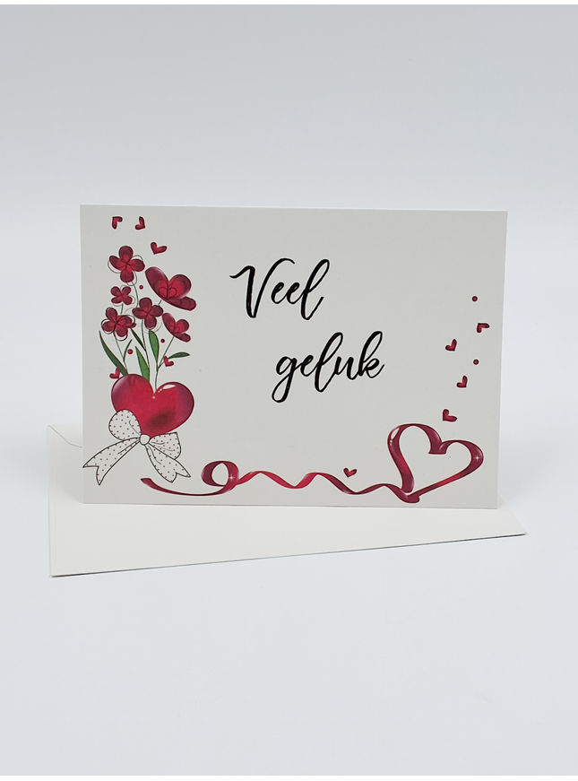 Wenskaart veel geluk, hart/strik (F11060)