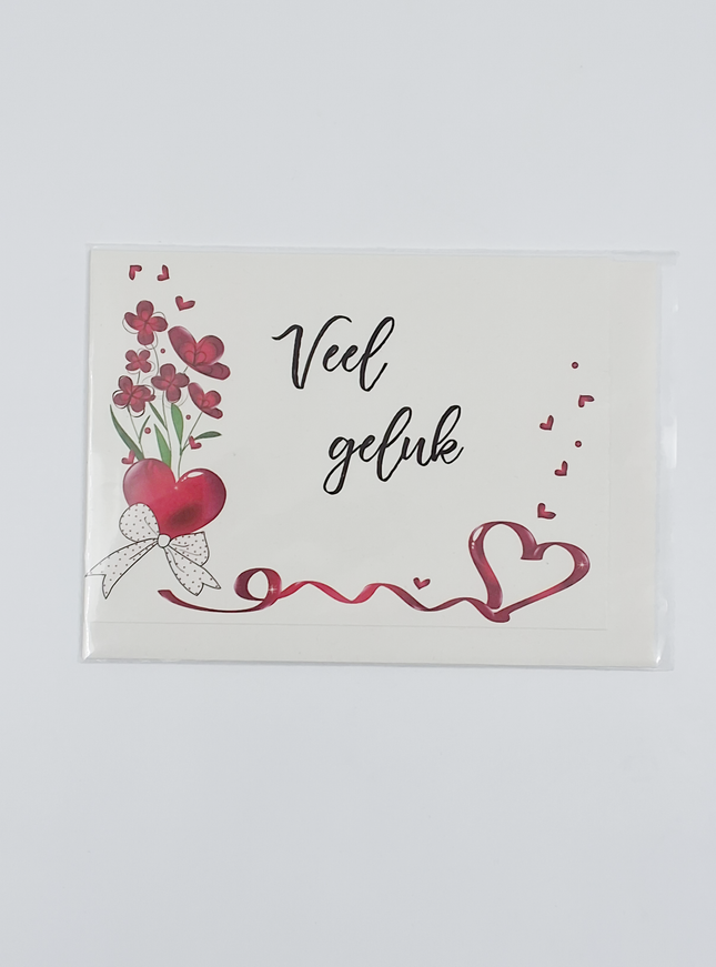 Wenskaart veel geluk, hart/strik (F11060)