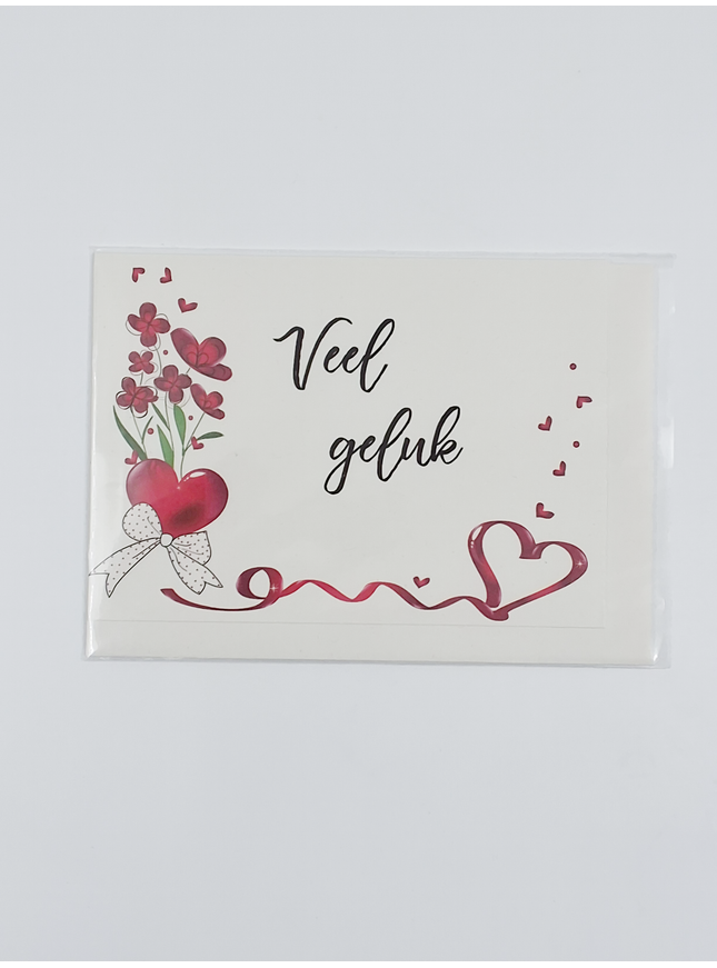 Wenskaart veel geluk, hart/strik (F11060)
