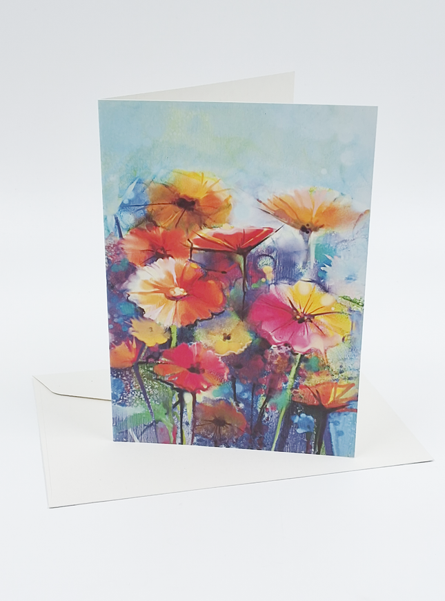 Wenskaart gerbera oranje/roze/geel (F11063)