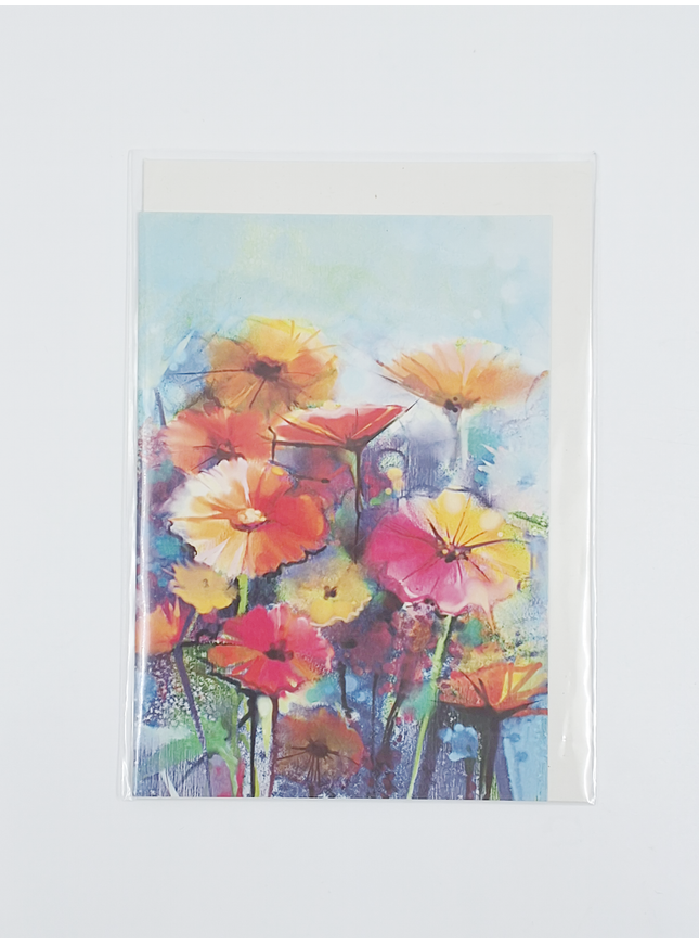 Wenskaart gerbera oranje/roze/geel (F11063)