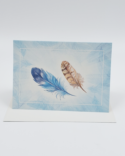 Greeting card feathers blue (F11068)