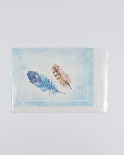 Greeting card feathers blue (F11068)