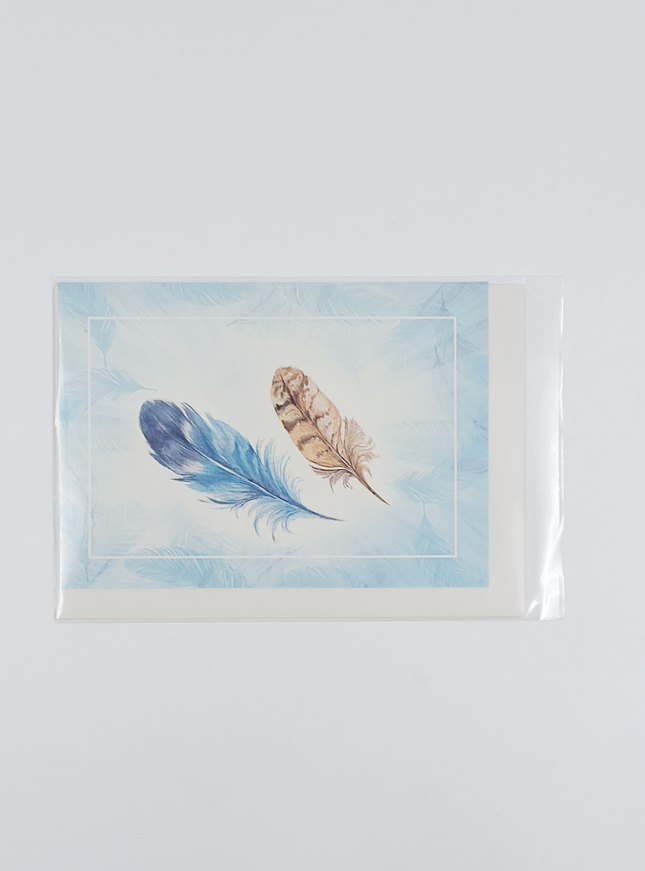 Wenskaart veertjes blauw (F11068)