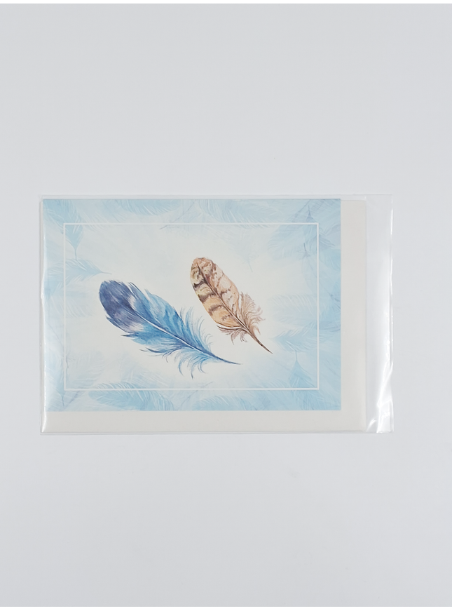 Wenskaart veertjes blauw (F11068)