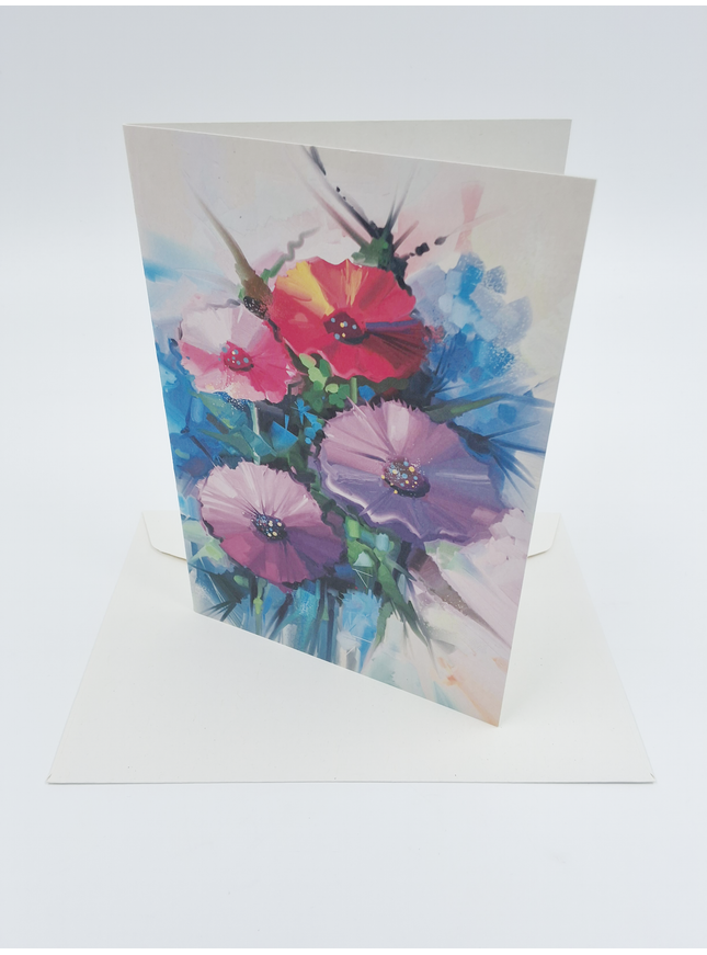 Greeting card spring flowers purple red (F11074)