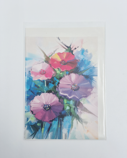 Wenskaart lentebloemen paars rood (F11074)
