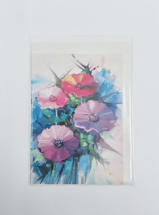 Wenskaart lentebloemen paars rood (F11074)