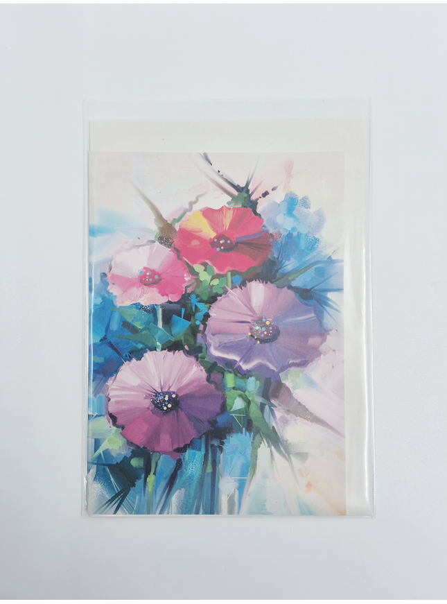 Greeting card spring flowers purple red (F11074)