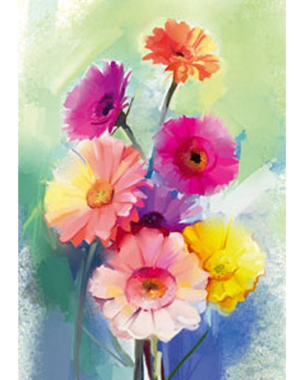 Greeting card spring flowers pink yellow (F11076)