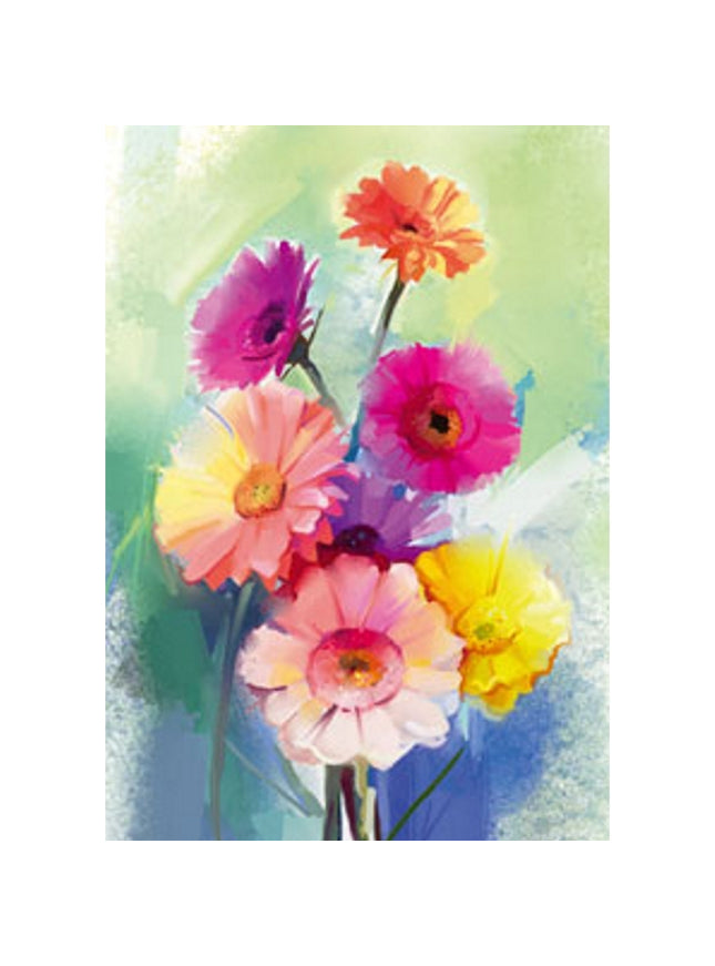 Greeting card spring flowers pink yellow (F11076)