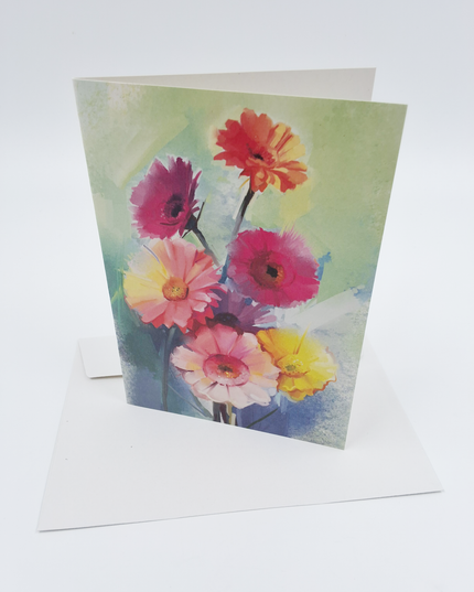 Greeting card spring flowers pink yellow (F11076)