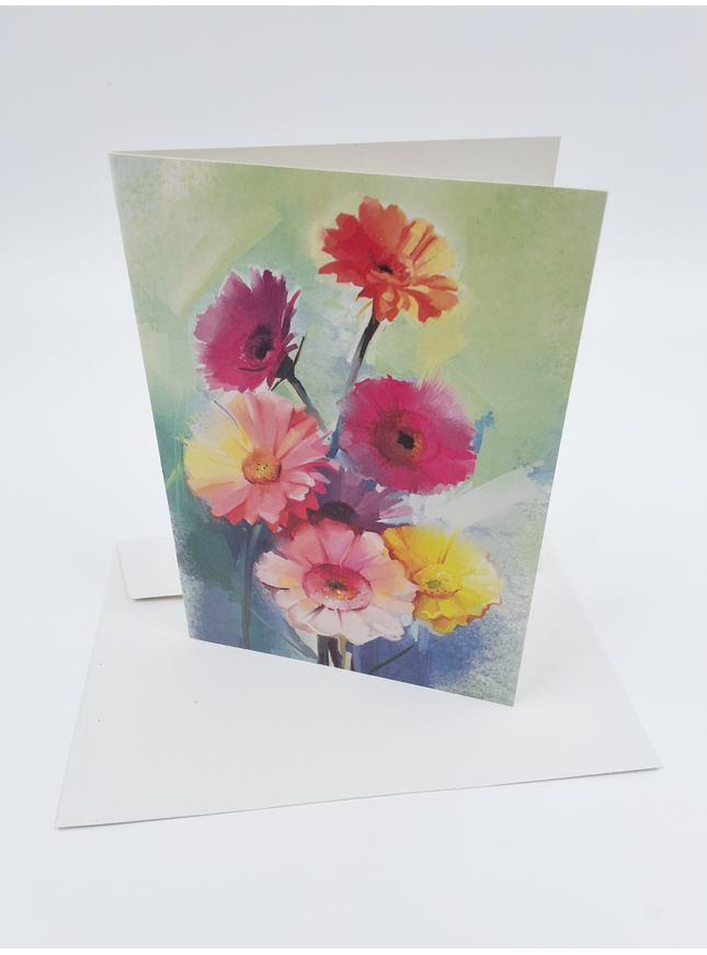 Greeting card spring flowers pink yellow (F11076)