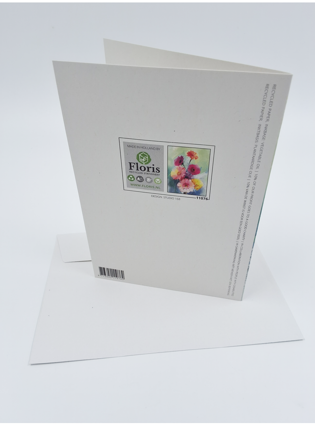 Greeting card spring flowers pink yellow (F11076)