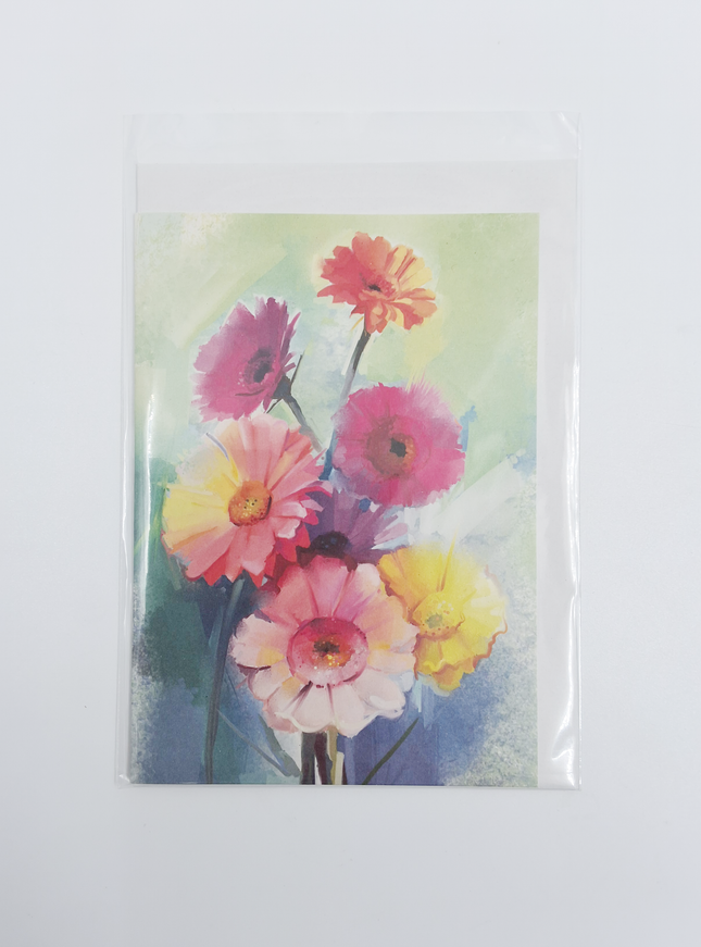 Wenskaart lentebloemen roze geel (F11076)