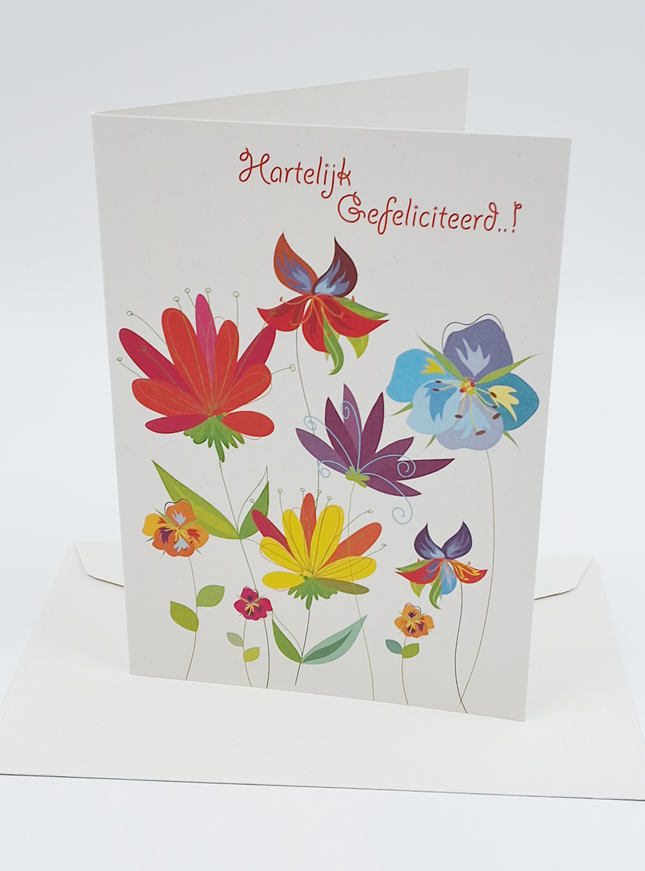 Wenskaart bloemen, hartelijk gefeliciteerd (F11083)