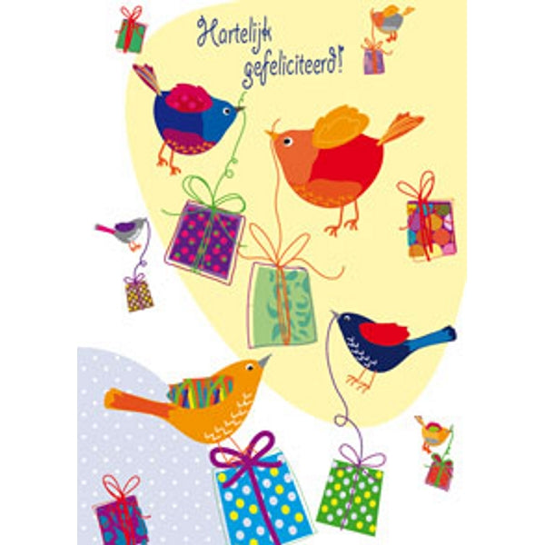 Wenskaart vogels cadeautjes, gefeliciteerd (F11087)