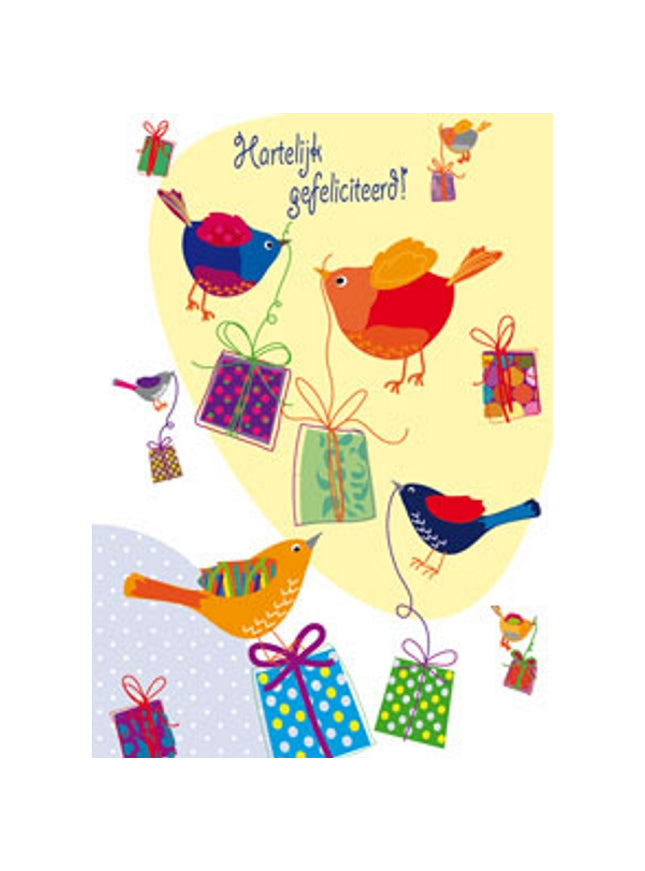 Wenskaart vogels cadeautjes, gefeliciteerd (F11087)