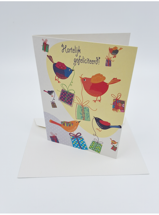 Wenskaart vogels cadeautjes, gefeliciteerd (F11087)