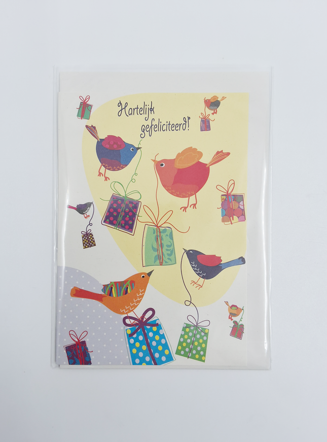 Wenskaart vogels cadeautjes, gefeliciteerd (F11087)
