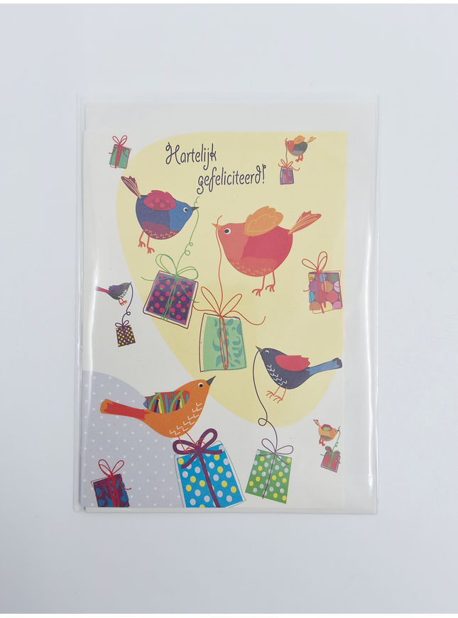 Wenskaart vogels cadeautjes, gefeliciteerd (F11087)