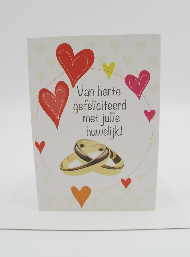 Wenskaart huwelijk en ringen, Van harte gefeliciteerd met jullie huwelijk! (F11169)
