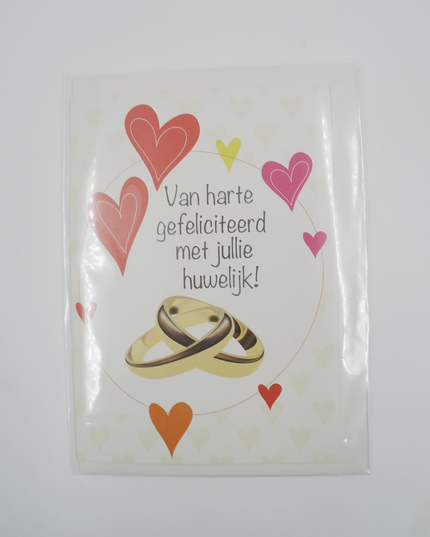 Wenskaart huwelijk en ringen, Van harte gefeliciteerd met jullie huwelijk! (F11169)
