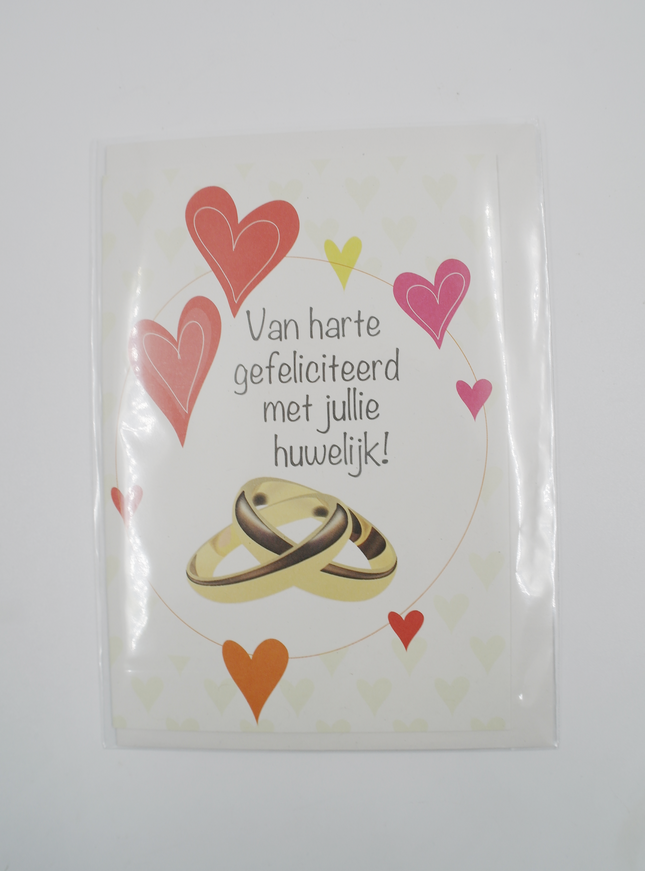 Wenskaart huwelijk en ringen, Van harte gefeliciteerd met jullie huwelijk! (F11169)