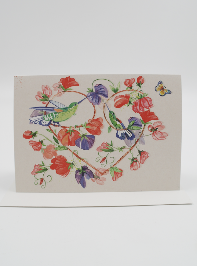 Wenskaart bloemen en vogels (F11172)