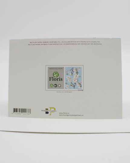 Wenskaart bloemen en vogels, blauw (F11173)