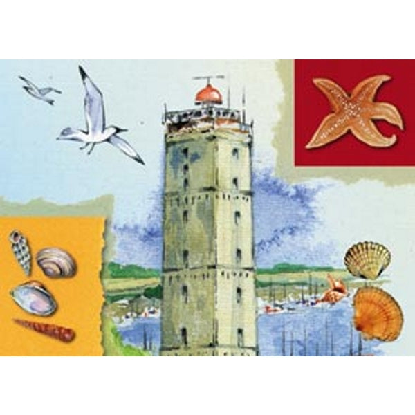 wenskaart vuurtoren, zeester (F11203)