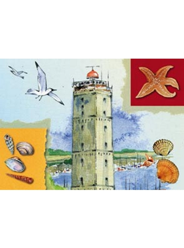 wenskaart vuurtoren, zeester (F11203)