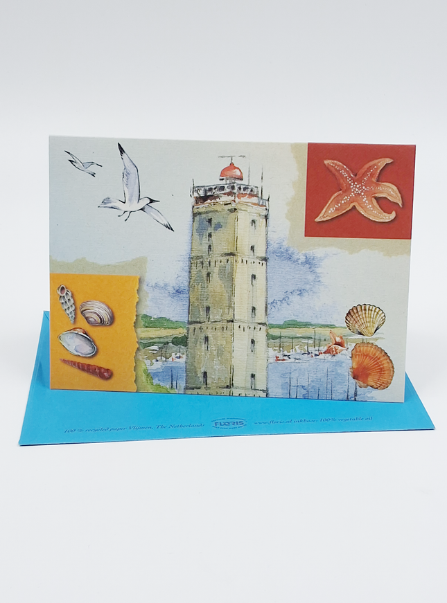 wenskaart vuurtoren, zeester (F11203)