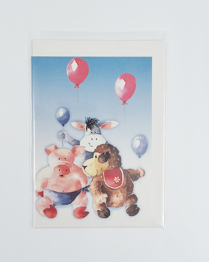 Wenskaart dieren ballon (F11422)