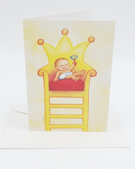 Wenskaart baby op troon (F11430)