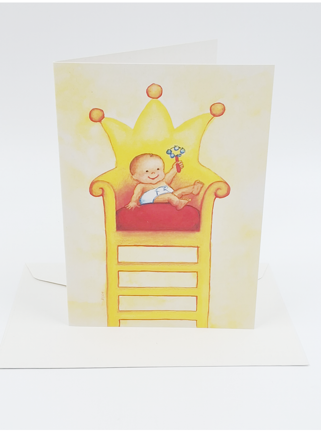 Wenskaart baby op troon (F11430)
