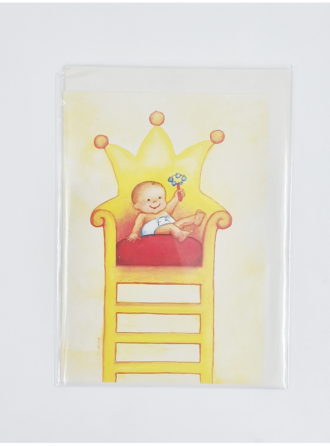 Wenskaart baby op troon (F11430)