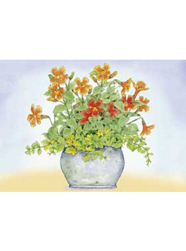 Wenskaart oranje/gele bloemen in pot (F11488)